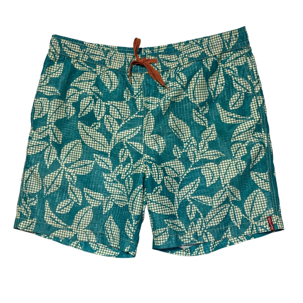 Tommy Bahama Relax Mens Teal Green Leaf‎ Print Swim Trunks Board Shorts Medium M